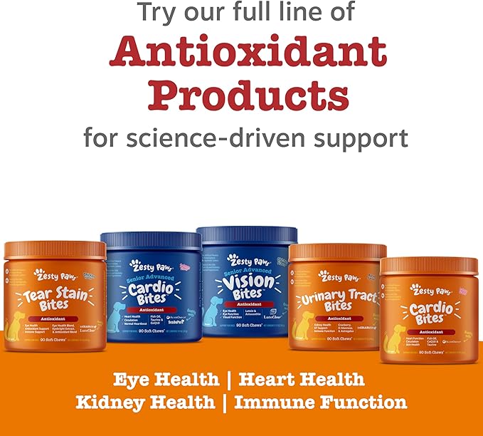 Zesty Paws Cardiovascular Support for Dogs - Taurine for Dogs - with CoQ10, L Carnitine & Sea Buckthorn - Senior Heart Health - AlaskOmega Fish Oil Omega 3 - Senior - Salmon - 90 Count