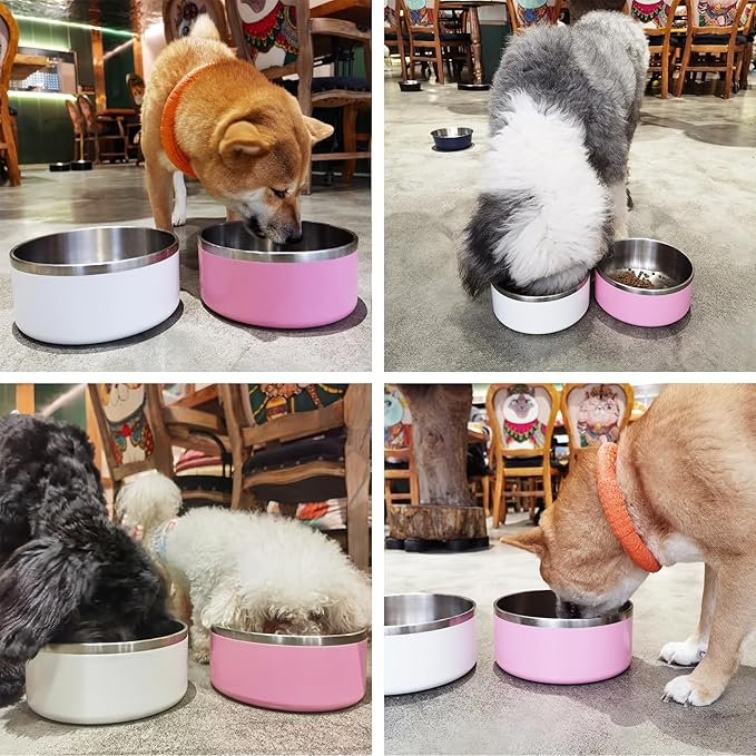 LIHONG Stainless Steel Dog Bowls for Small Medium Sized Dogs Non Slip,Insulated Dog Bowl,Pet Bowl for Food and Water,Rustproof(40oz,Pink)