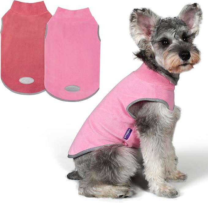 cyeollo 2 Pack Fleece Dog Sweater Vest Dog Sweatshirt Reflective Lightweight Doggie Clothes for Small Dogs Girl Pet Apparel Pink, Fuschia, S
