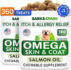 BARK&SPARK (Pack of 2 Omega 3 for Dogs - 360 Fish Oil Chews for Dog Shedding, Skin Allergy, Itch Relief, Hot Spots Treatment - Joint Health - Skin & Coat Supplement - EPA&DHA Fatty Acids