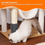 Heybly Wood Cat Tree for Indoor Cats, Cat Condo for Large Cats with Self Groomer, Modern Cat Scratching Tower with Basket, Hammock, Dangling Ball and Leaves, Walnut HCT120WB