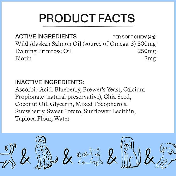 Spot & Tango Allergy + Immune Supplement for Dogs - Vet-Approved For Itchy Skin & Allergy Relief - Wild Alaskan Salmon Oil, Omega-3, Primrose Oil, Biotin - Real Strawberry & Blueberry Flavor, 56 Count