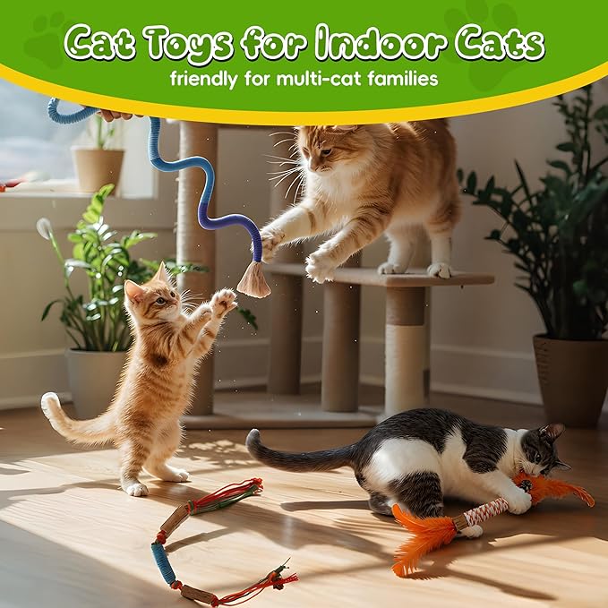 Silvervine Sticks for Cats & Cat Chew Rope Toy with Refillable Natural Catnip Bag for Teeth Cleaning, Interactive Cat Catnip Toys for Indoor Cats, Kitten Teething Toys for All Breeds (8Pcs)