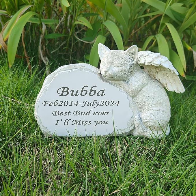 Personalized Cat Headstone,Custom Engraved Pet Memorial Stone for Cats, Durable Resin Cat Grave Marker with Heartfelt Designs,Memorial Gift for Cat Lovers