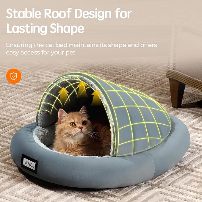 BALANCE 2 in 1 Cat Bed Cave for Kittens and Small Dogs, Cat Tents for Indoor Cats, Covered Cat Beds with Removable Cushion, Calming Cat Nest, Cat Hideaway, Washable Cat House with Non-Slip Bottom