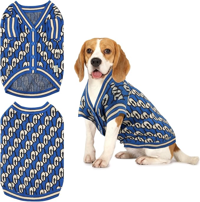 Pet Sweaters for Dogs Boys and Girls, Dynamic Letter Patterned Dog Sweater,Dog Cardigan,Pet Clothes,Pet Knitted Clothing,Fit for Different Seasons and Kinds of Dogs (Blue XL)