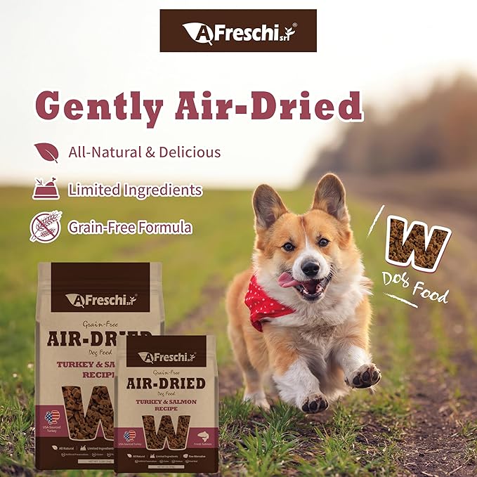Afreschi Air-Dried Dog Food Turkey & Salmon Recipe 1 lb, All-Natural, Complete & Balanced, Grain-Free, High-Protein, Limited Ingredients