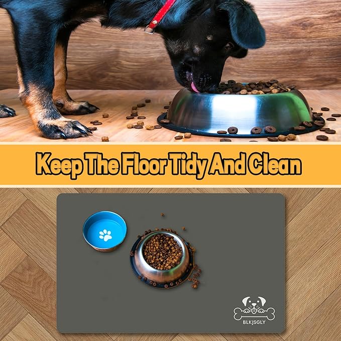 18"×30" Dark Grey Absorbent Dog Mat for Food and Water Bowl- Quick Dry Durable Feeding Mat for Dog and Cat Easy Cleaning Pet Supplies for Messy Pets