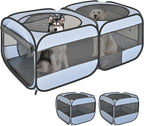 2-in-1 Pop Up Puppy Playpen, Detachable into 2 Separate Pens with Additional Doors, Assembly-Free Portable Cat Dog Crates Pet Pen Tent Kennel Kitten Enclosure Cage Indoor Outdoor Foldable Condo(L)