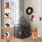 2 Panels Full Matel Freestanding Dog Gates with Door, 48"Extra Wide 32"Tall Free Standing Dog Pet Gate for Indoor & Outdoor. Foldable Pet Fences for Doorways, House, Stairs, Porch, Deck, Yard