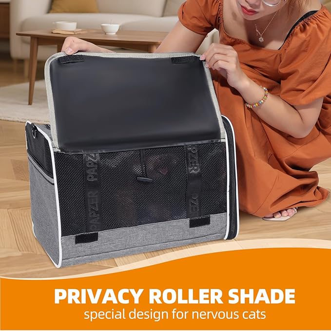 Top Loading Medium Cat Carrier with Privacy Curtain, Delta Approved TSA Pet Travel Crate Suitcase Luggage Sleeve, Soft-Sided Dog Kennel Bag 18x11x11 United Airline Approved Under Seat Grey