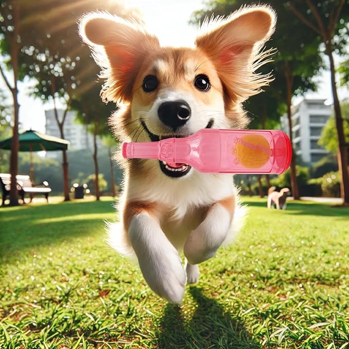 Wine Bottle Dog Toy, Fun Interactive Cute Squeaky Dog Toys with Tennis Ball Inside, Ideal for Large/Medium/Small Dogs to Fetch Games and Bonding Time, Not for Heavy Chewers, Medium-Red