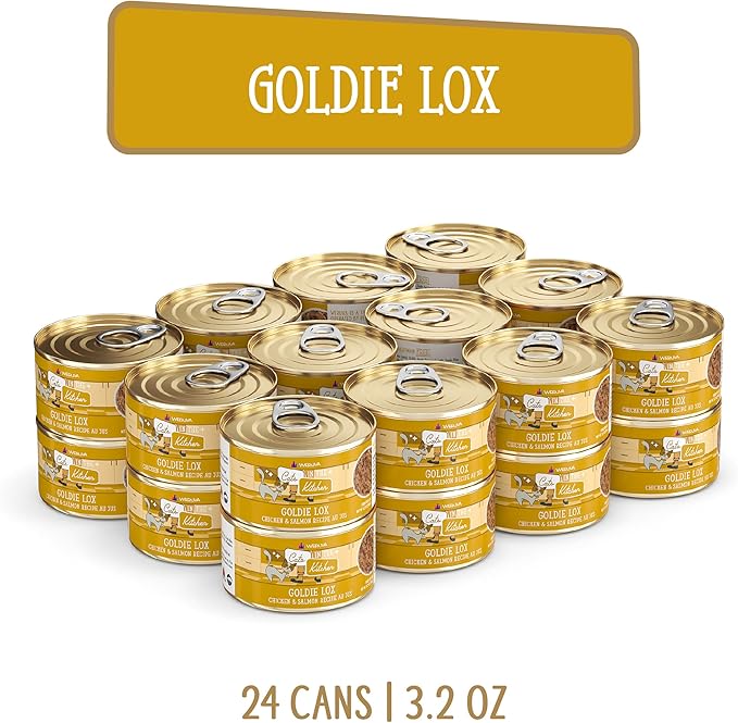 Weruva Cats in The Kitchen, Goldie Lox with Chicken & Salmon Au Jus Cat Food, 3.2oz Can (Pack of 24)