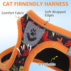 SCENEREAL Fall Thanksgiving Cat Harness and Leash Set Escape Proof, Soft Mesh Kitten Harness for Walking Travel, Reflective Adjustable Pet Vest with Leaf Print for Cat Puppy, S
