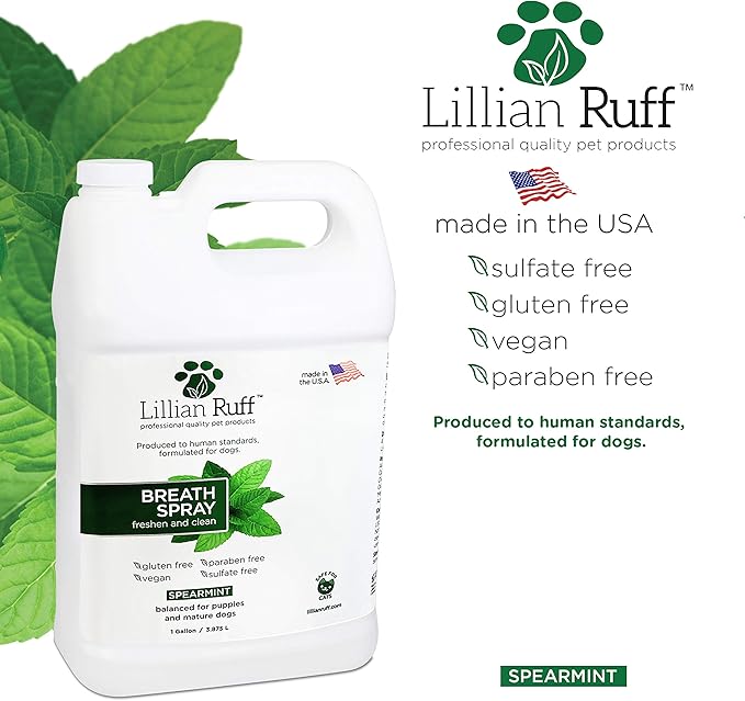 Lillian Ruff Dog Breath Freshener - Dental Care Spray for Teeth Cleaning, Targets Bad Breath, Plaque & Tartar, Supports Gum Health & Immune System (Gallon)