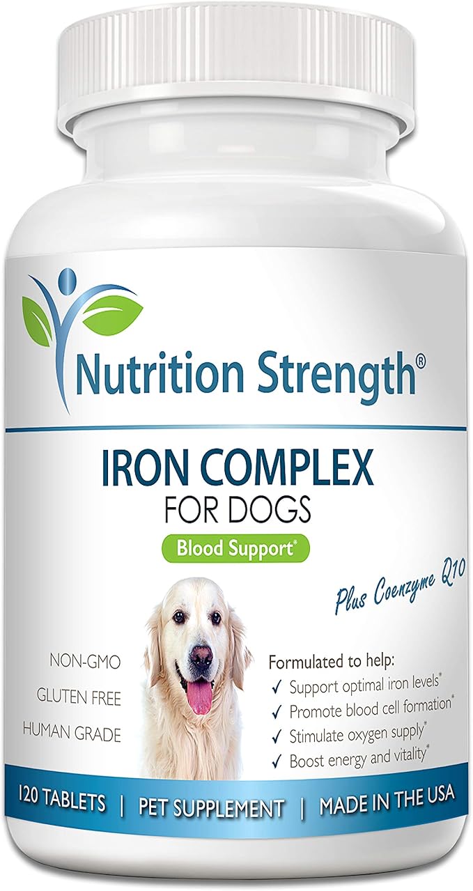Iron for Dogs with Anemia to Support Blood Health, Blood Cell Formation & Oxygen Supply, Iron Supplement for Anemic Dogs + Vitamin C, Folate, Vitamin B12, 120 Chewable Tablets