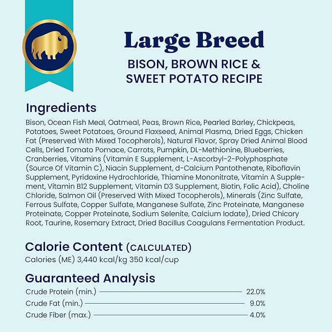 Solid Gold Bison Dry Dog Food for Large Dogs – High Protein, Whole Grain Kibble with Real Bison, Brown Rice & Omega 3 – Large Kibble w/Probiotics for Gut Health - Adult Dog Food - Nutrientboost™–22LB