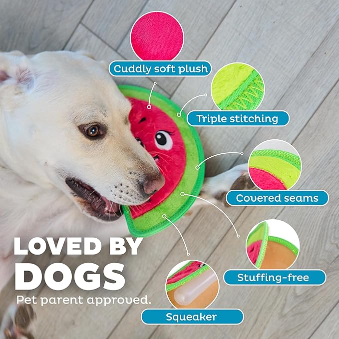 Outward Hound Tough Skinz Durable Squeaky Dog Toy with Two Tough Layers, Watermelon, Red, Medium