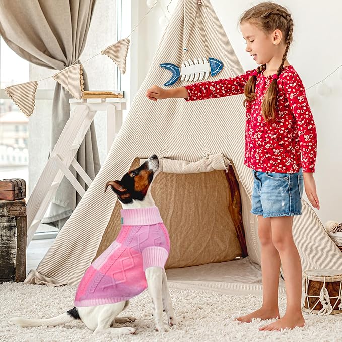 Turtleneck Pet Sweaters for Dogs Boys or Girls,Color Inlay and Moving Needle Pattern Dog Sweater,Pet Clothes,Dog Sweaters,Suitable for Various Breeds Dogs or Sizes(Pink Group,XS)