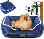 Medium Rectangle Cat Dog Bed for Puppy Pets Indoor Outdoor Machine Washable Sleeping Sofa Non-Slip Bottom Breathable Soft Puppy Bed Durable Orthopedic Calming Pet Cuddler (Medium, Blue)