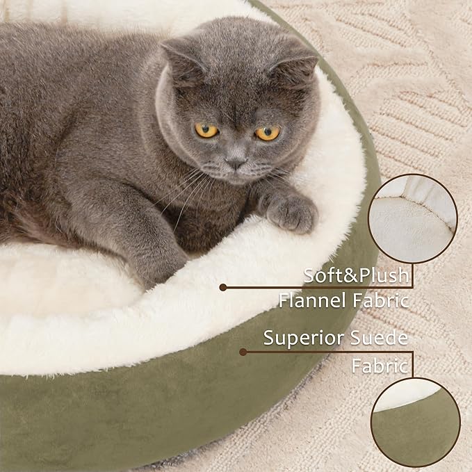 Love's cabin Round Donut Cat and Dog Cushion Bed, 20in Pet Bed For Cats or Small Dogs, Anti-Slip & Water-Resistant Bottom, Super Soft Durable Fabric Pet beds, Washable Luxury Cat & Dog Bed Olive Green