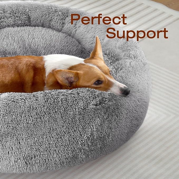 JOLLYVOGUE Dog Bed, Calming Anti-Anxiety Large Dog Bed, Fluffy Donut Cushion for Medium and Large Pets (27"/30"/36")