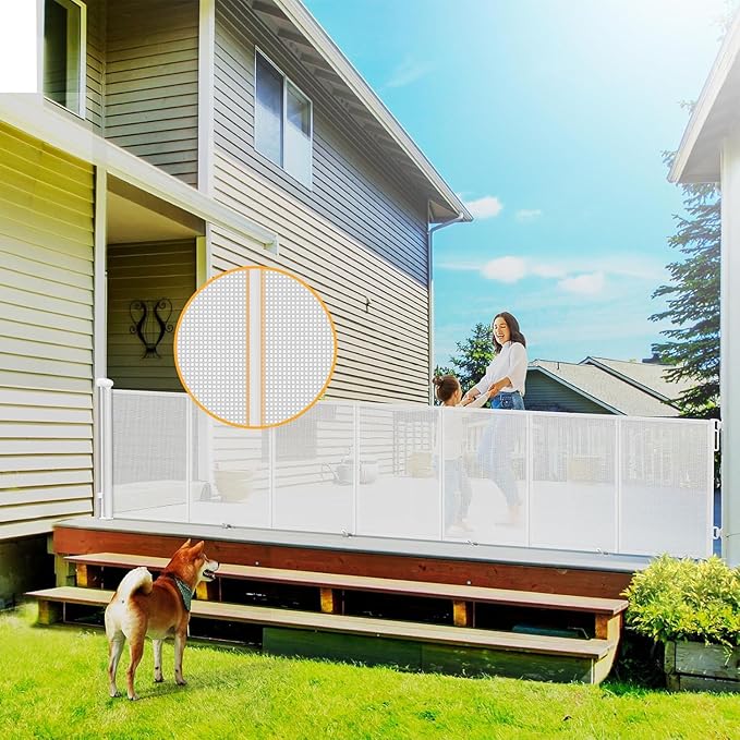 200 Inch Reinforced Retractable Baby Gates Extra Wide, Uamector Mesh Baby Gate or Dog Gate,Toddler Pet Retractable Gate Adjustable Length for Large Openings Stairs Doorways Hallway Indoor Outdoor