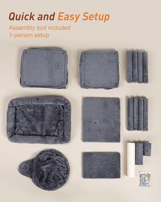 Cat Tree with Soft Top Perch, 21.6in Cat Tower with Hammock and Dual Condos, All-in-one Cat Activity Center, Dark Gray