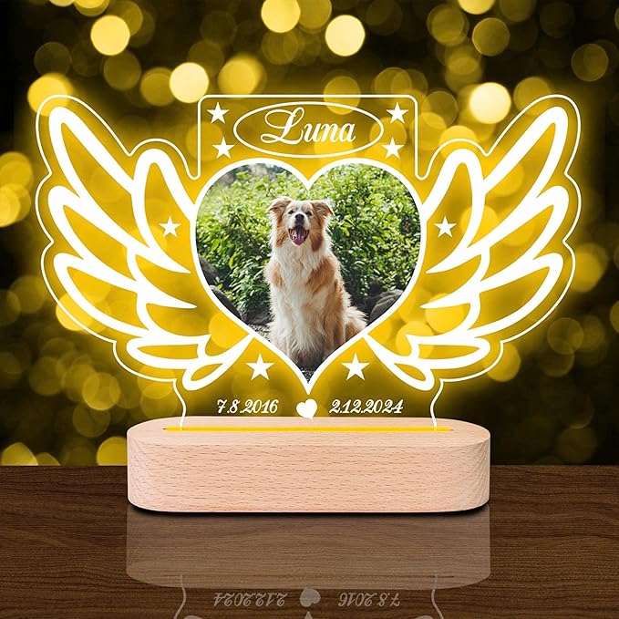 Pet Memorial Night Light – Custom Dog & Cat Loss Gift, Memorial Plaque & Picture Frame (PM #4)