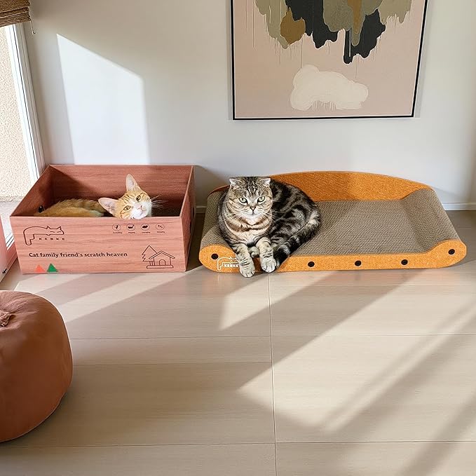 Cat Scratcher Bed 27 Inch Cat Couch Scratcher &16 Inch Cat Scratch Box with Refillable Scratch Pad Cat Scratchers for Indoor Cats Durable Extra Large Cats Lounger Furniture Protector