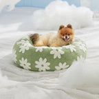 LE SURE Donut Small Dog Bed - Round Cat Beds for Indoor Cats Calming Pet Beds, Cute Modern Beds with Jacquard Shaggy Plush & Anti Slip Bottom, 27 Inch, Green