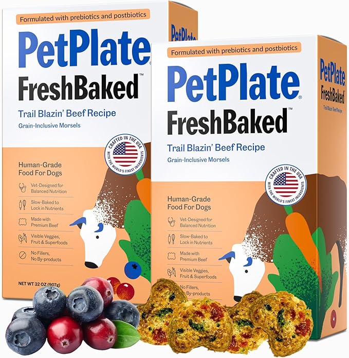 PetPlate Trail Blazin' Beef FreshBaked Dry Dog Food Grain-Inclusive, Gently Baked and Air-Dried Human Grade Dog Food, Formulated with Prebiotics and Postbiotics, No Fillers or by-Products, 2lbs
