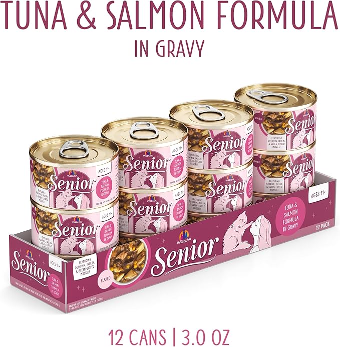 Weruva Senior Cat Food, Tuna and Salmon in Gravy, 3oz Can, Pack of 12