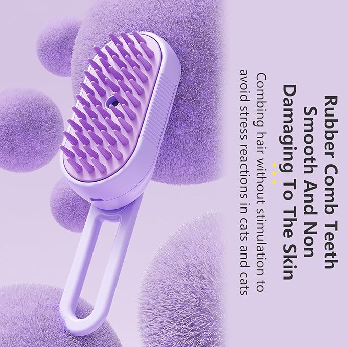 2 Pcs Upgraded Steam Pet Grooming Brush - 3 in 1 Water Brush for Cats & Dogs, Anti-Static Purple & White