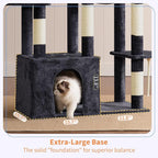 Heybly Heavy Duty Cat Tree, Tower for Indoor Cats Large Adult, Tall Cat Condo House with Extra-Large Baseboard, Multi-Level Plush Furniture with Scratching Posts, Hammock, Toy Ball, Smoky Gray HCT026G