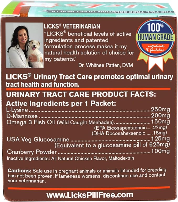 Licks Pill-Free Cat Urinary Tract Care - Cat UTI Care and Prevention Gel Packets - Urinary Tract Infection Supplement for Cats - Omega 3 Fish Oil and L-Lysine Supplement - Gel Packets - 10 Use