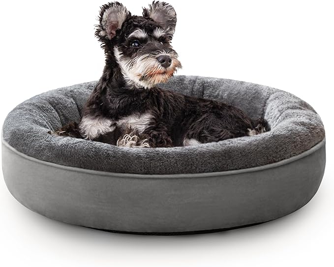 Love's cabin Round Donut Cat and Dog Cushion Bed, 25in Pet Bed for Small or Medium Dogs, Anti-Slip & Water-Resistant Bottom, Soft Durable Fabric Pet Beds, Washable Calming Cat Bed Solid Grey