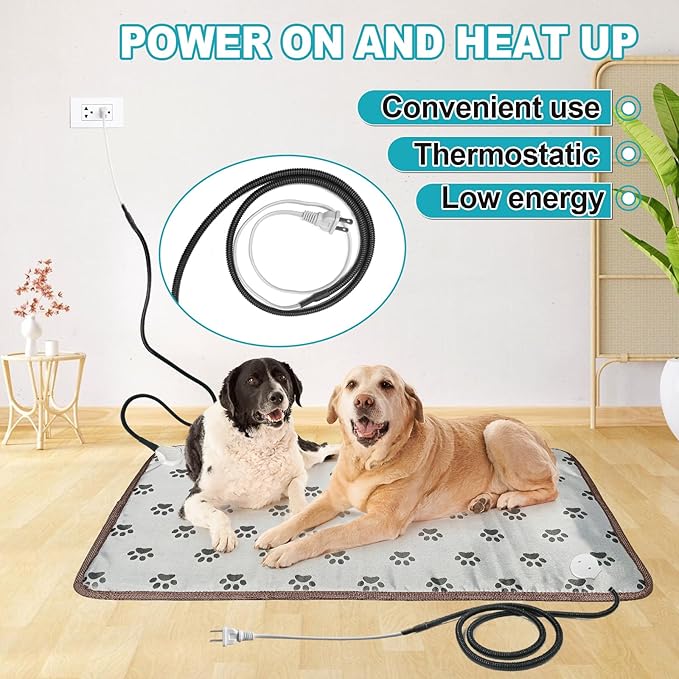 Large Dog Heating Pad 34 x 21in, Electric Heating Pads for Pets, Heated Dog Bed Mats Controller-Free, Automatic Constant Temperature Pet Heating Pad, Whelping Heating Pad