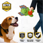 Bite Force - Durable & Strong Dog Toy Green Dino with Squeaker, Kevlar-Reinforced for Aggressive chewers.