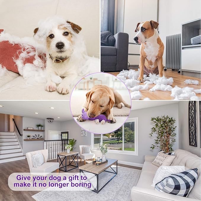 Dog Toys Tough Dog Toys for Large Dogs Plush Dog Toys for Aggressive Chewers Stuffed Dog Toys Durable Squeaky Dog Toys Puppy Chew Toys Dog Chew Toys for Small, Medium, Large Breed, Purple