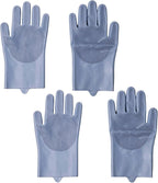 Pet Grooming Gloves，Heat-Resistant Silicone Gloves with High-Density Teeth for Enhanced Massaging and Bathing of Dogs and Cats (Gray, 2 Pair)