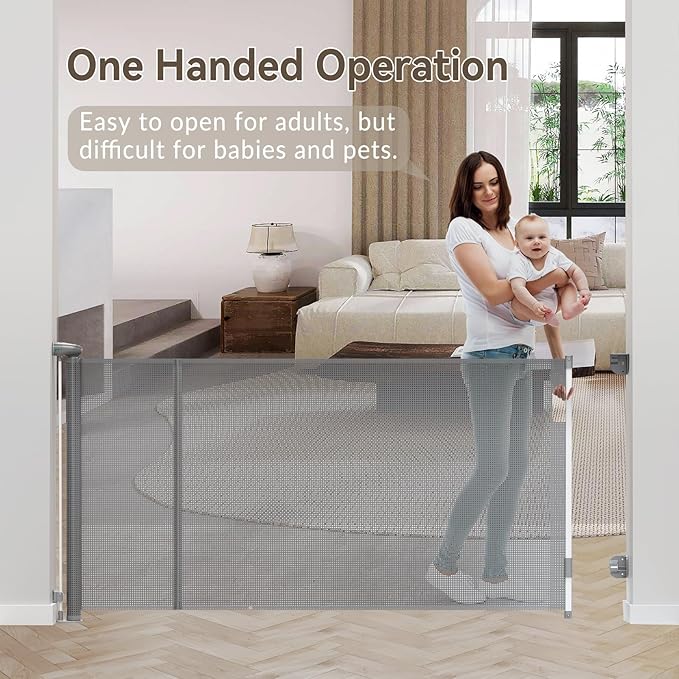 138 Inch Reinforced Retractable Baby Gates Extra Wide, Uamector Mesh Baby Gate or Dog Gate,Toddler Pet Retractable Gate Adjustable Length for Large Openings Stairs Doorways Hallway Indoor Outdoor
