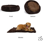 Best Friends by Sheri Bundle Set The Original Calming Shag Donut Cuddler Cat and Dog Bed + Pet Throw Blanket Dark Chocolate Large 36" x 36"