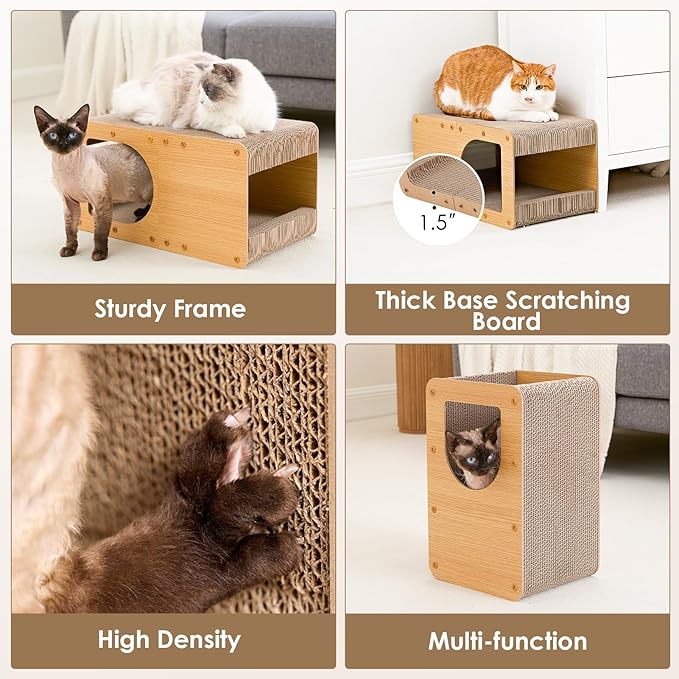 EHEYCIGA Cardboard Cat Scratcher House, 17-Inch Corrugated Cat Scratcher for Indoor Cats, Kitten Scratching Board Pad, Brown
