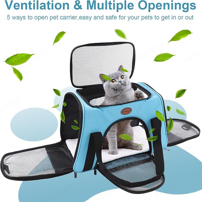 Cat Carrier Dog Carrier Pet Carriers for Medium Small Cats Dogs Puppies up to 15 Lbs,TSA Airline Approved Small Dog Cat Carriers Soft Sided,Collapsible Travel Puppy Carrier (Blue, Medium)