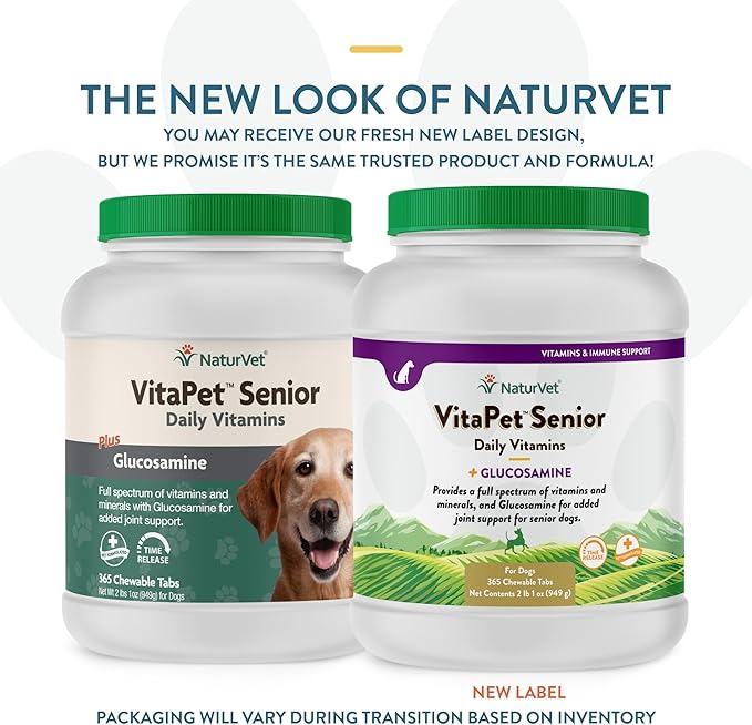NaturVet –VitaPet Senior Daily Vitamins for Senior Dogs – Plus Glucosamine – Full Spectrum of Vitamins & Minerals – Enhanced with Glucosamine for Added Joint Support – 365 Time Release Tablets