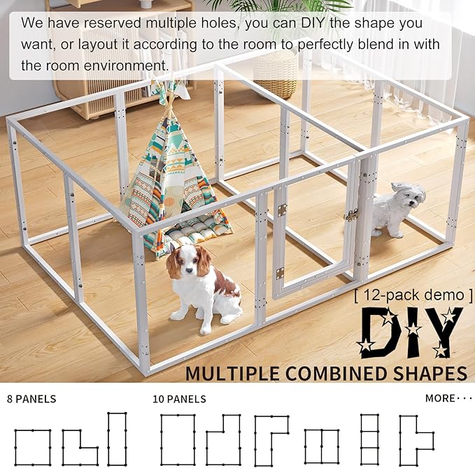 Clear Acrylic Dog Playpen, Indoor Pet Fence with Clear Panels, Easy to Assemble & Clean, Suitable for Rabbits, Cats, Hedgehogs, Small Dogs (39 Inch, 8 Panels)