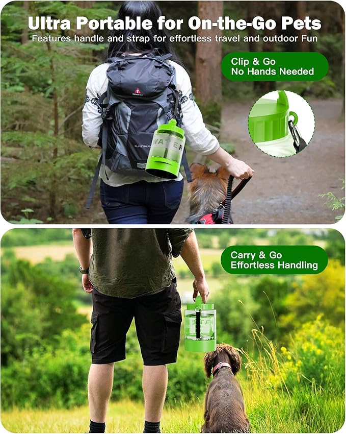 Dog Water Bottle Travel Bowl - 77oz Large Portable Dog Water Bowls Dispenser for Camping Essentials Hiking Traveling Beach Car Park Accessories, Leak Proof Pet Drinking Bottle Dispenser, Green