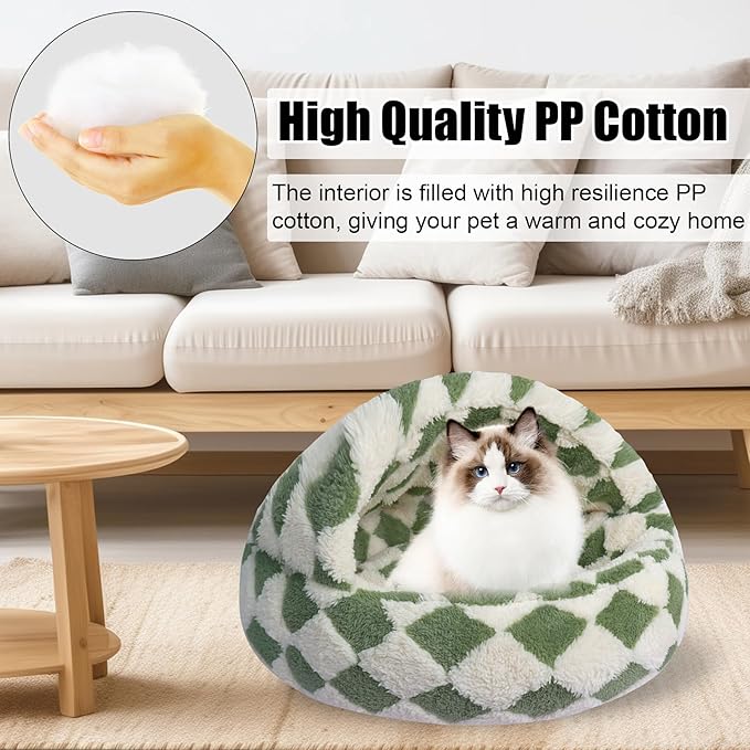 HYQ Cat Beds for Indoor Cats, Small Dog Bed with Cover Cave, Cozy Cat Cave Bed, Round Puppy Bed with Hooded Cover, Dog Beds for Small Dogs with Anti-Slip Bottom(Green, 20×20 Inch)
