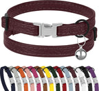 Leather Cat Collar with Buckle and Removable Bell - Non Breakaway Adjustable Soft Safety Small Pet Collars for Girl Boy Cats Kitten (Burgundy)